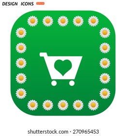 Green button with white daisies for mobile applications. put in shopping cart. icon. vector design