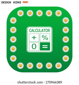 Green button with white daisies for mobile applications. calculator. icon. vector design