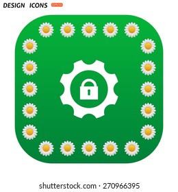 Green button with white daisies for mobile applications. block settings. icon. vector design