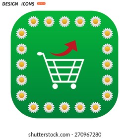Green button with white daisies for mobile applications. remove from the shopping cart. icon. vector design