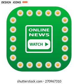 Green button with white daisies for mobile applications. of online news. icon. vector design