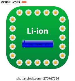 Green button with white daisies for mobile applications. li-ion battery. icon. vector design