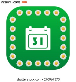 Green button with white daisies for mobile applications. Calendar. icon. vector design