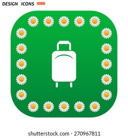 Green button with white daisies for mobile applications. Baggage icon. icon. vector design