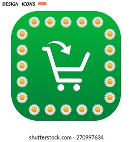 Green button with white daisies for mobile applications. put in shopping cart. icon. vector design