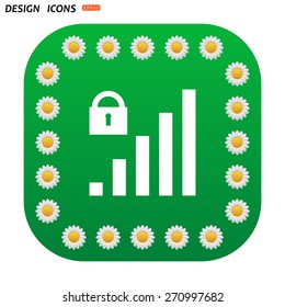 Green button with white daisies for mobile applications. signal strength indicator, closed access. icon. vector design