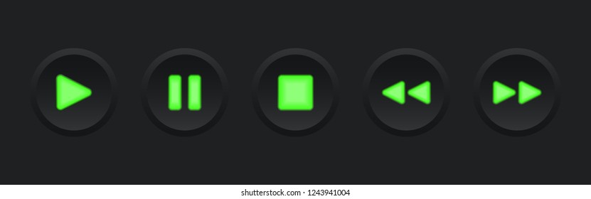 Green buttons for music playback vector illustration on black background