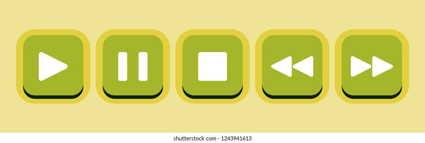 Green buttons for music playback vector illustration on yellow background
