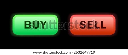 Green Buy and Red Sell Button with Glow Light for Choice of Stock and Cryptocurrency Trading Concepts in Vector Illustration