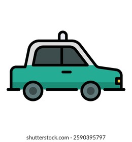 Green cab color icon, featuring a classic taxi, representing urban transportation and cab services.