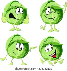 Green Cabbage Cartoon Isolated On White Background