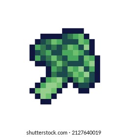 Green cabbage pixel art icon. Kale, broccoli logo. 8-bit sprite. Game development, mobile app.  Isolated vector illustration