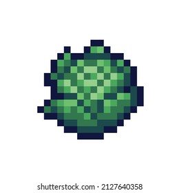 Green cabbage pixel art icon. Kale, broccoli logo. 8-bit sprite. Game development, mobile app.  Isolated vector illustration