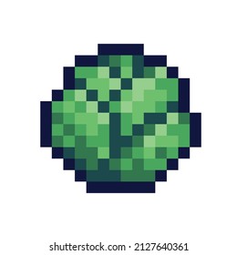 Green cabbage pixel art icon. Kale, broccoli logo. 8-bit sprite. Game development, mobile app.  Isolated vector illustration