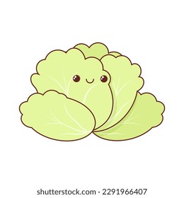 Green cabbage with smile and kawaii eyes