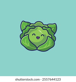 Green cabbage vegetable smiling face mascot cartoon illustration