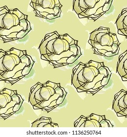 Green Cabbage  watercolor seamless pattern.Vector Design. Hand draw pattern. Organic food. Vegan.