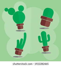 Green cacti collection, in pots, vector