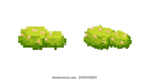 Green cacti in vibrant pixel art depict desert plants, showcasing bright colors and creative design.