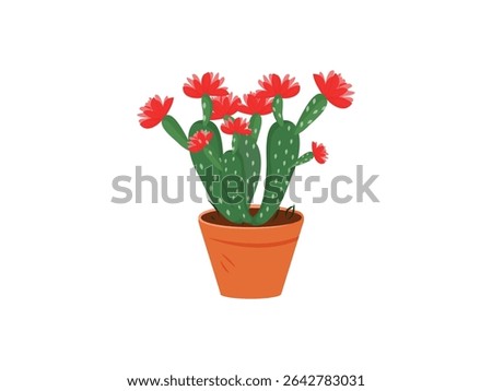 Green cactur vector in the pot, cactus art illustration icon logo design white background