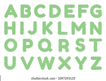 Green Cactus Alphabet A-Z Font Letters Isolated On White Background.