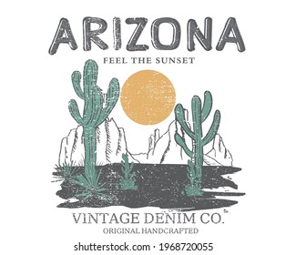 Green cactus and black black mountain vector design for apparel. Arizona desert vibes t-shirt design. Cactus vector design.