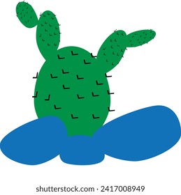 Green cactus with blue stone 