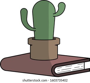 Green Cactus in a Brown Pot on a Red Book