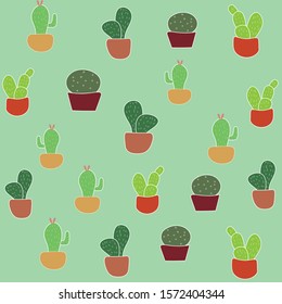 Green cactus Cartoon style Light green background vector image