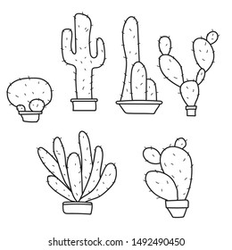 green cactus doodle set on brown background
