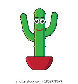 Green cactus with eyes, mouth and spines. Simple vector design