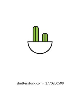 green cactus in a flower pot, vector icon illustration on white background.