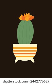 green cactus with flower in pot vector illustration 
