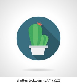 Green cactus with flower. Round flat style icon