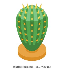 Green cactus growing in pot isometric style isolated on white background