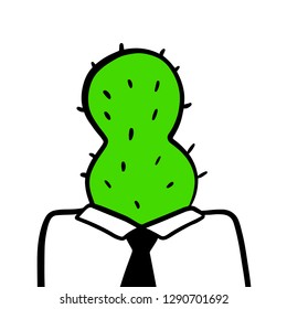 Green cactus head businessman hand drawn illustration