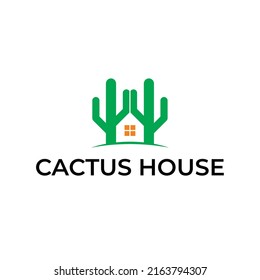 green cactus house logo design vector