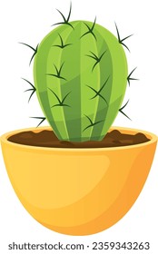 Green cactus icon. Cartoon houseplant. Home decoration isolated on white background