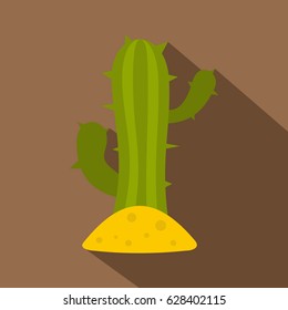 Green cactus icon. Flat illustration of green cactus vector icon for web on coffee background