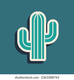 Green Cactus icon isolated on green background. Long shadow style. Vector