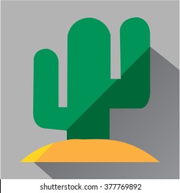 Green cactus icon. Modern colored icons in a flat design with long shadow.