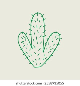 Green cactus illustration with minimalistic artistic style. Vector hand drawn line art illustration