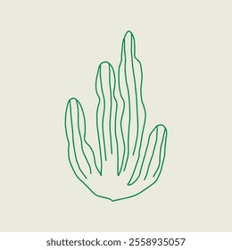 Green cactus illustration in simple minimalist line art style on a neutral background. Vector hand drawn line art illustration