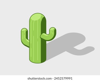 green Cactus isometric vector illustration with shadow