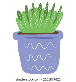 Green cactus in lilac pot vector illustration
