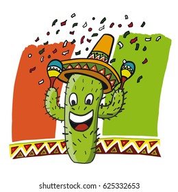 Green cactus with Mexico colors and maracas. Eps 10 vector file.