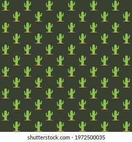 Green cactus on dark green background repeat pattern design