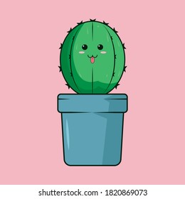 Cactus verde en la olla lindo personaje 