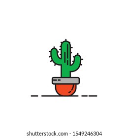 a green cactus on a pot in a simple flat line design for business usage.