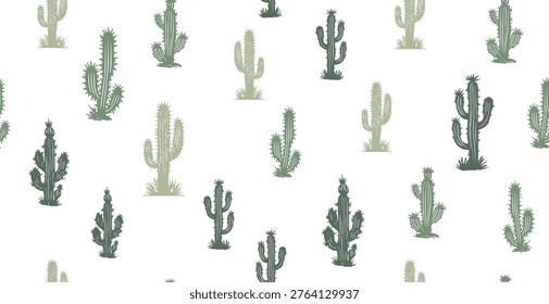 Green Cactus pattern hand drawn illustrations	